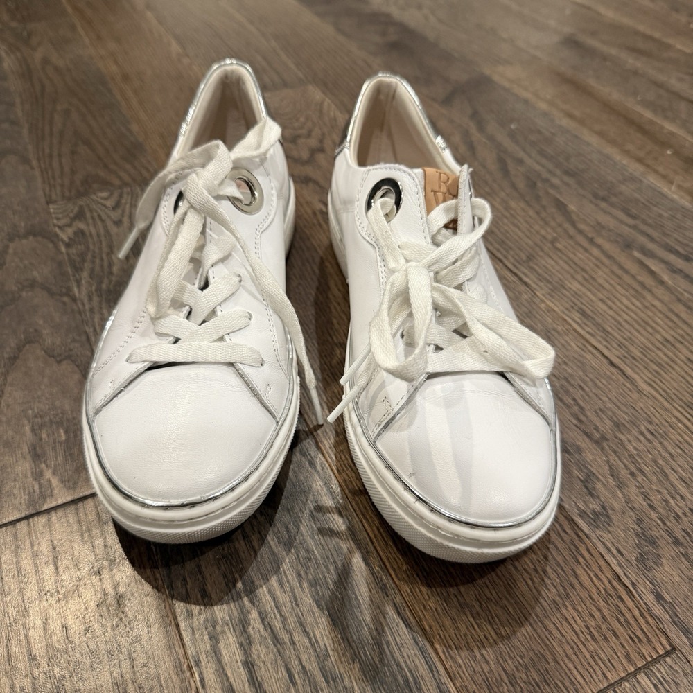 Ron White Leather Sneakers White with Silver Trim Made in Italy Size‎ 8.5/9 Luxe